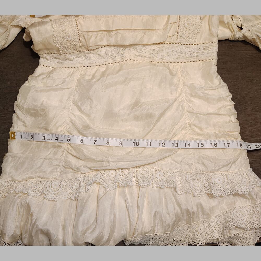 Loveshackfancy Harmon Silk Victorian High Neck Lace Mini Dress White Cream Sz 10 - Picture 9 of 16